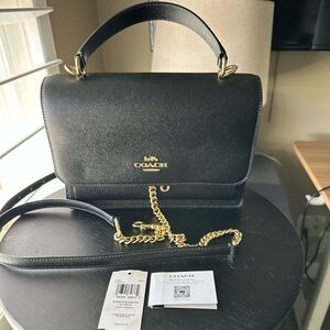 Authentic Coach Klare Top Handle Black  Bag with Gold Chain